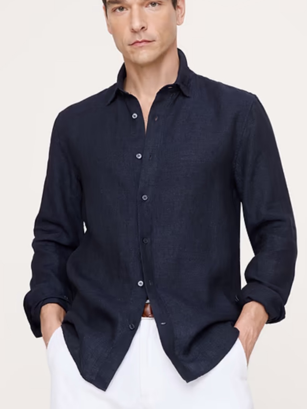 Banana Republic Navy Linen Untucked Slim Fit Button Down